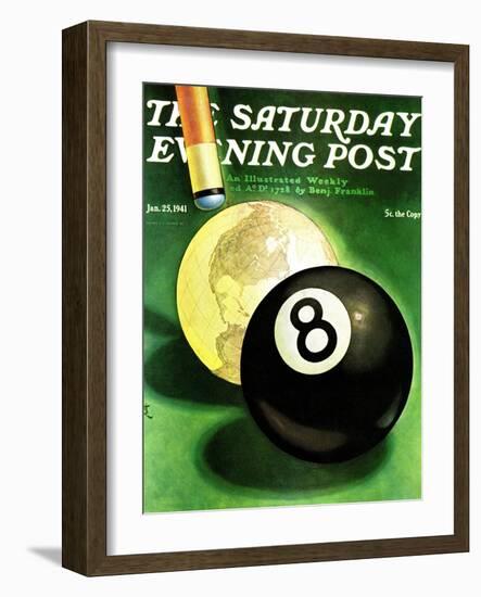 "World as Cue Ball," Saturday Evening Post Cover, January 25, 1941-Emmett Watson-Framed Premium Giclee Print