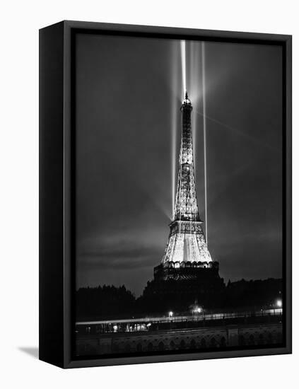 World Fair in Paris, 1937 : Illumination of the Eiffel Tower by Night-null-Framed Stretched Canvas