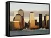 World Financial Center Buildings and Lower Manhattan Skyline Across the Hudson River, New York, USA-Amanda Hall-Framed Stretched Canvas