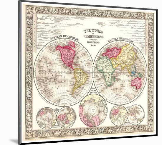 World in Hemispheres 1864-Mitchell-Mounted Art Print