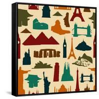 World Landmark Silhouettes Pattern-cienpies-Framed Stretched Canvas