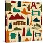 World Landmark Silhouettes Pattern-cienpies-Stretched Canvas