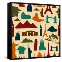 World Landmark Silhouettes Pattern-cienpies-Framed Stretched Canvas