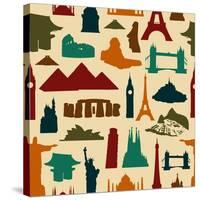 World Landmark Silhouettes Pattern-cienpies-Stretched Canvas