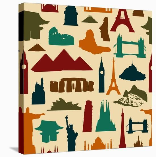 World Landmark Silhouettes Pattern-cienpies-Stretched Canvas