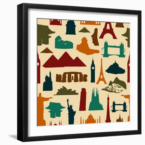 World Landmark Silhouettes Pattern-cienpies-Framed Art Print