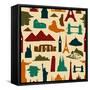 World Landmark Silhouettes Pattern-cienpies-Framed Stretched Canvas