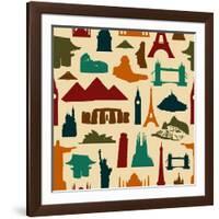 World Landmark Silhouettes Pattern-cienpies-Framed Art Print