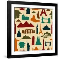 World Landmark Silhouettes Pattern-cienpies-Framed Art Print