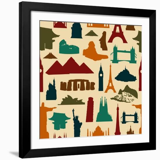 World Landmark Silhouettes Pattern-cienpies-Framed Art Print