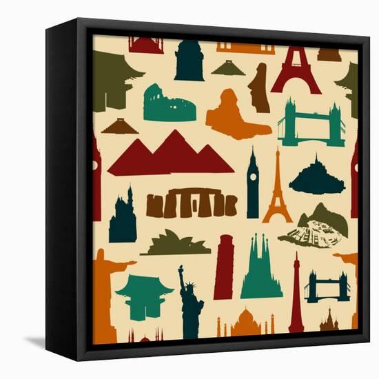 World Landmark Silhouettes Pattern-cienpies-Framed Stretched Canvas