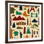 World Landmark Silhouettes Pattern-cienpies-Framed Art Print