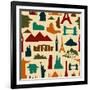 World Landmark Silhouettes Pattern-cienpies-Framed Art Print