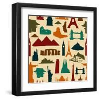 World Landmark Silhouettes Pattern-cienpies-Framed Art Print