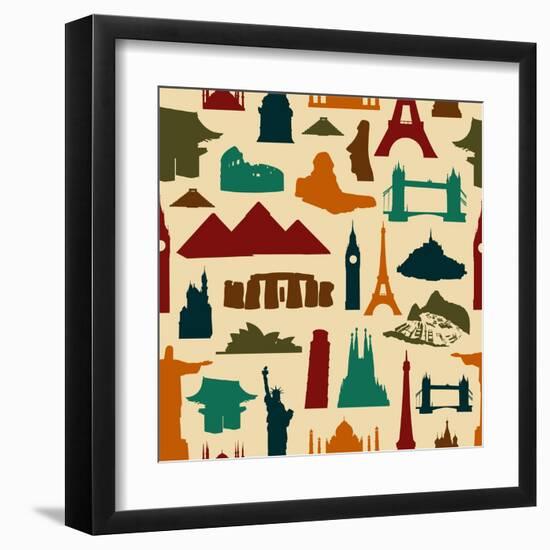 World Landmark Silhouettes Pattern-cienpies-Framed Art Print