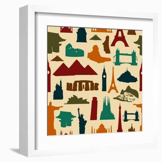 World Landmark Silhouettes Pattern-cienpies-Framed Art Print