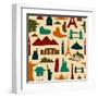 World Landmark Silhouettes Pattern-cienpies-Framed Art Print