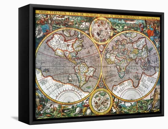 World Map, 1607-Pieter Van der Keere-Framed Stretched Canvas