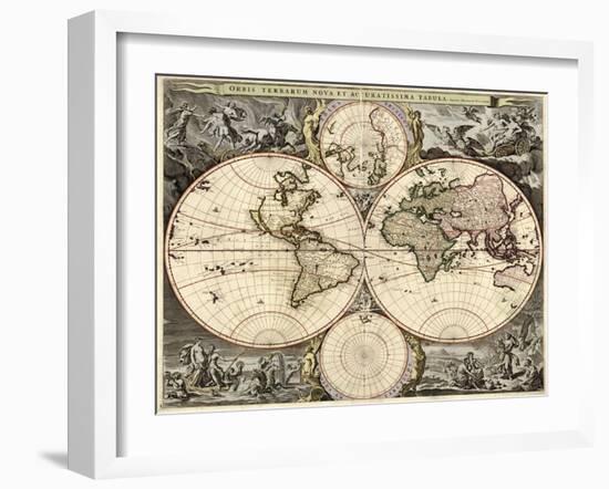 World Map, 1690-Science Source-Framed Giclee Print