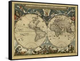 World Map, 17th Century-Science Source-Framed Stretched Canvas