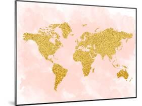 World Map 4-Peach & Gold-Mounted Art Print