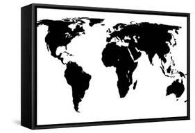 World Map - Black On White-Jacques70-Framed Stretched Canvas