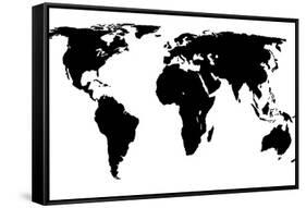 World Map - Black On White-Jacques70-Framed Stretched Canvas