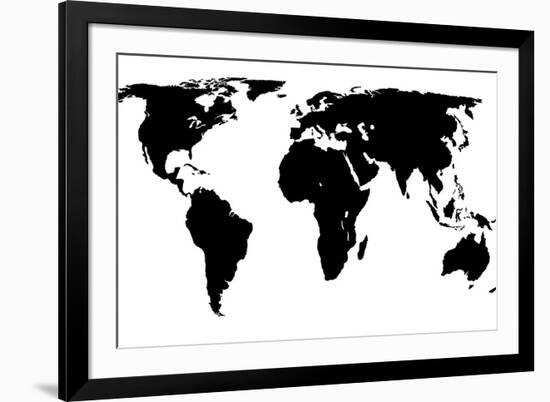 World Map - Black On White-Jacques70-Framed Art Print