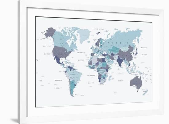 World Map Blue 1-Urban Epiphany-Framed Art Print