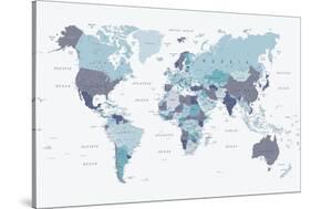 World Map Blue 1-Urban Epiphany-Stretched Canvas