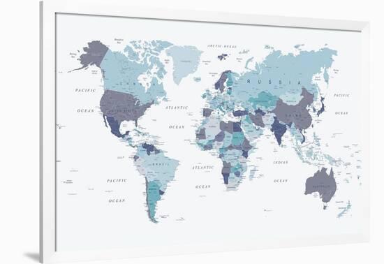 World Map Blue 1-Urban Epiphany-Framed Art Print