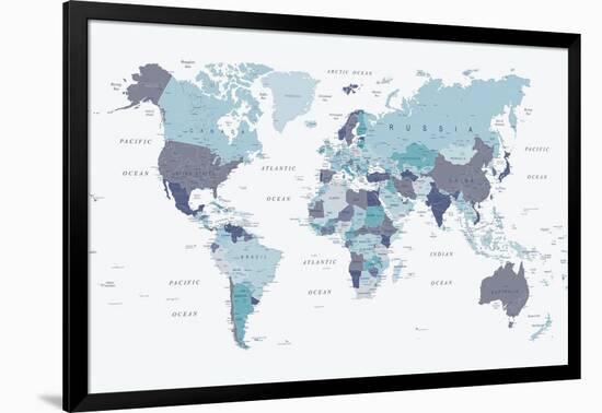 World Map Blue 1-Urban Epiphany-Framed Art Print