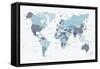 World Map Blue 1-Urban Epiphany-Framed Stretched Canvas