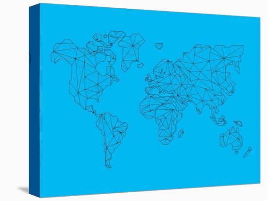 World Map Blue 1-NaxArt-Stretched Canvas