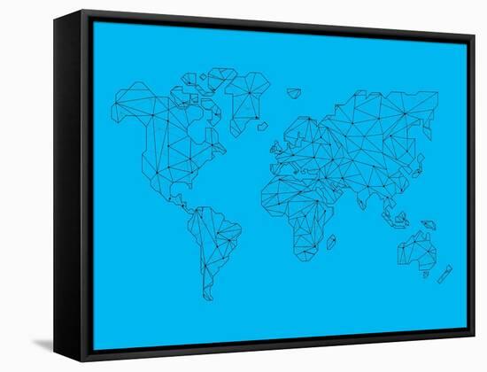 World Map Blue 1-NaxArt-Framed Stretched Canvas