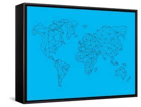 World Map Blue 1-NaxArt-Framed Stretched Canvas