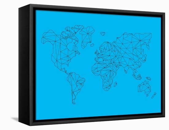 World Map Blue 1-NaxArt-Framed Stretched Canvas