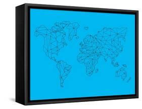 World Map Blue 1-NaxArt-Framed Stretched Canvas