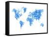 World Map Blue Drawing-NaxArt-Framed Stretched Canvas