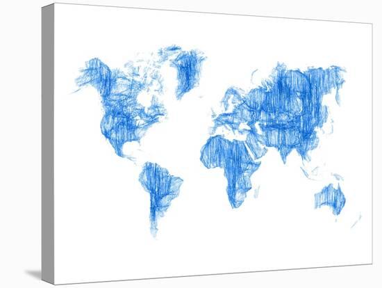 World Map Blue Drawing-NaxArt-Stretched Canvas