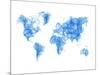 World Map Blue Drawing-NaxArt-Mounted Art Print