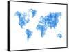 World Map Blue Drawing-NaxArt-Framed Stretched Canvas