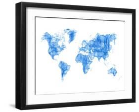 World Map Blue Drawing-NaxArt-Framed Art Print