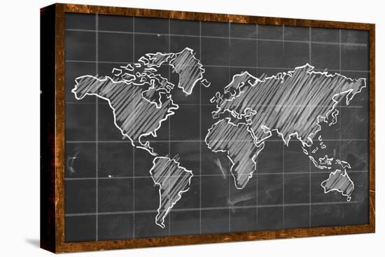 World Map Chalk Drawing Blackboard-NatanaelGinting-Stretched Canvas