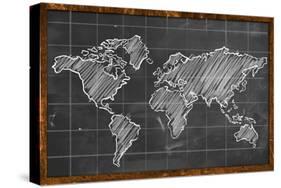 World Map Chalk Drawing Blackboard-NatanaelGinting-Stretched Canvas