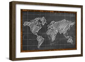 World Map Chalk Drawing Blackboard-NatanaelGinting-Framed Art Print