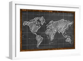 World Map Chalk Drawing Blackboard-NatanaelGinting-Framed Art Print