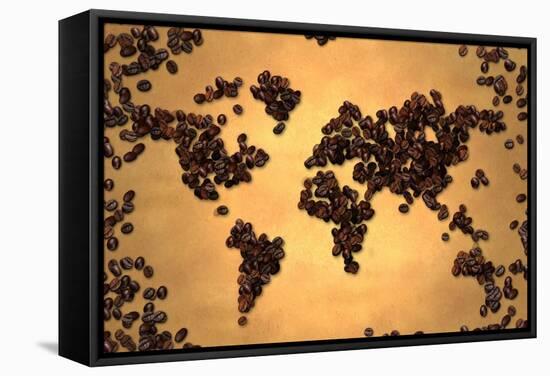 World Map Coffee Bean on Old Paper-NatanaelGinting-Framed Stretched Canvas