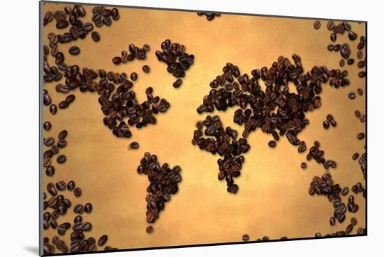 World Map Coffee Bean on Old Paper-NatanaelGinting-Mounted Art Print