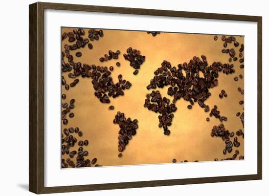 World Map Coffee Bean on Old Paper-NatanaelGinting-Framed Art Print